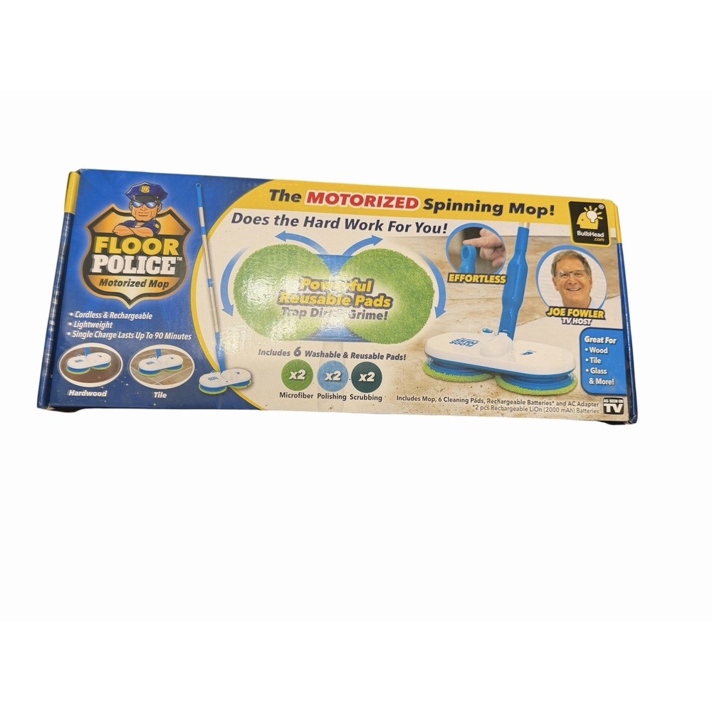 New In Box,Floor Police Motorized  Spinning Mop, Cordless And Rechargable.